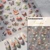 Camellia Flower Blooming Petal Floral Blue Leaves Chinese Characters Poetry Golden 5D Nail Art Sticker Adhesive Manicure Decal