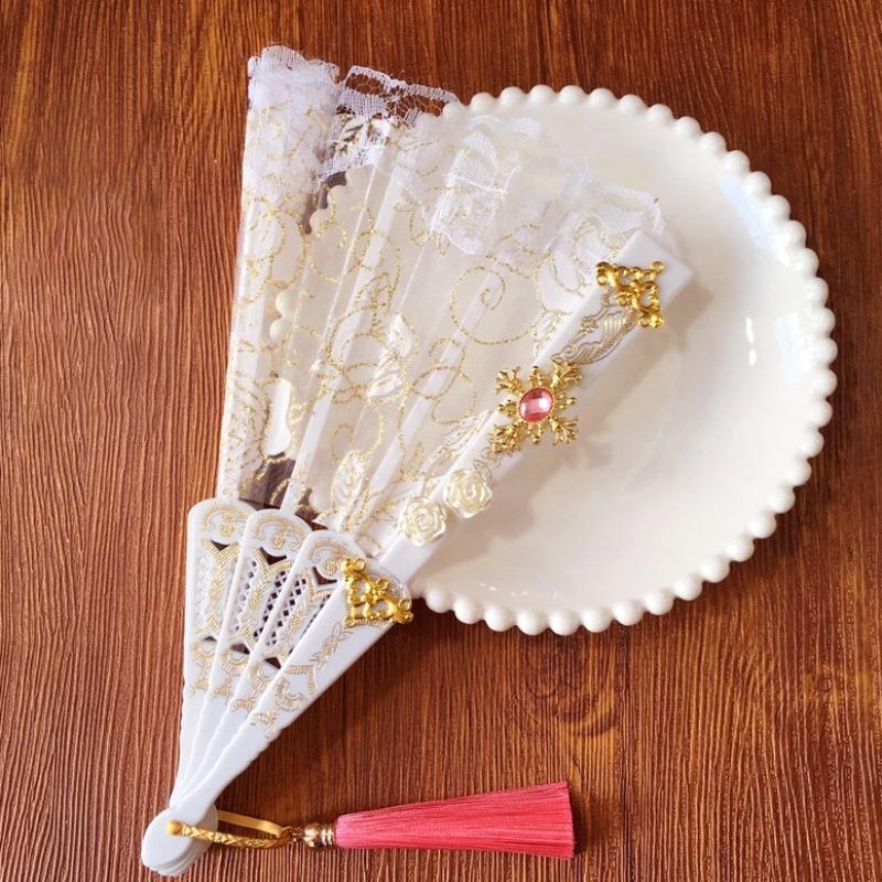 Faltbarer Weißer Spitzenfächer Handheld Lolita Cosplay Barock Rose Schwarz Faltbarer Vintage-Fächer für Party Hochzeit Tanz Dekoration