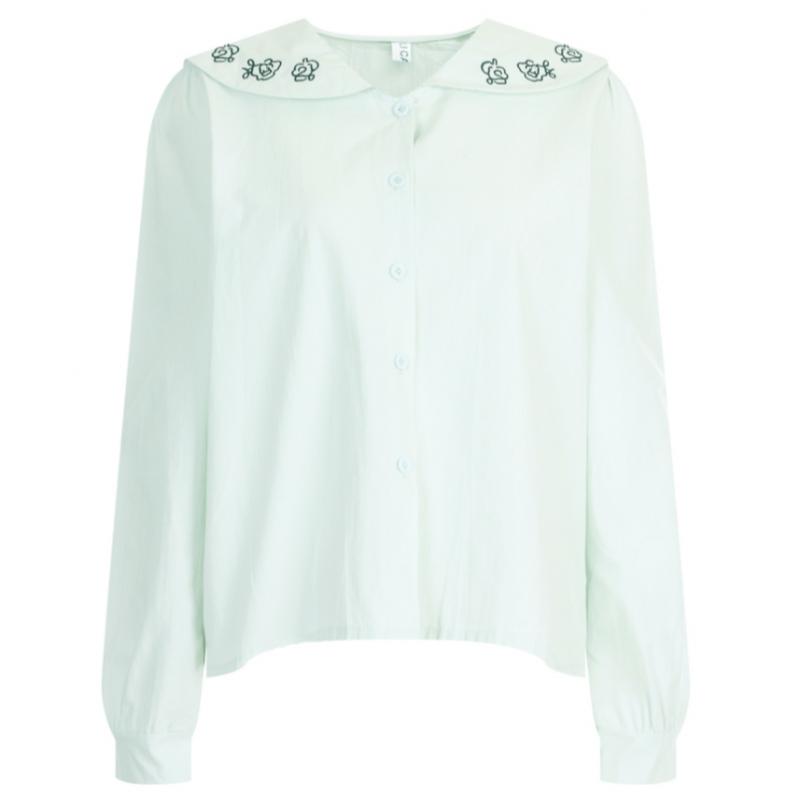 Shop   Women 100  Cotton Peter Pan Round Neck Long Sleeve Shirt Blouse White Som