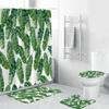 Tropical Green Plant Leaf Palm Cactus Shower Curtain Set Bathroom Curtain Anti-Slip Bath Mat Set Toilet Rugs Carpet Home Decor