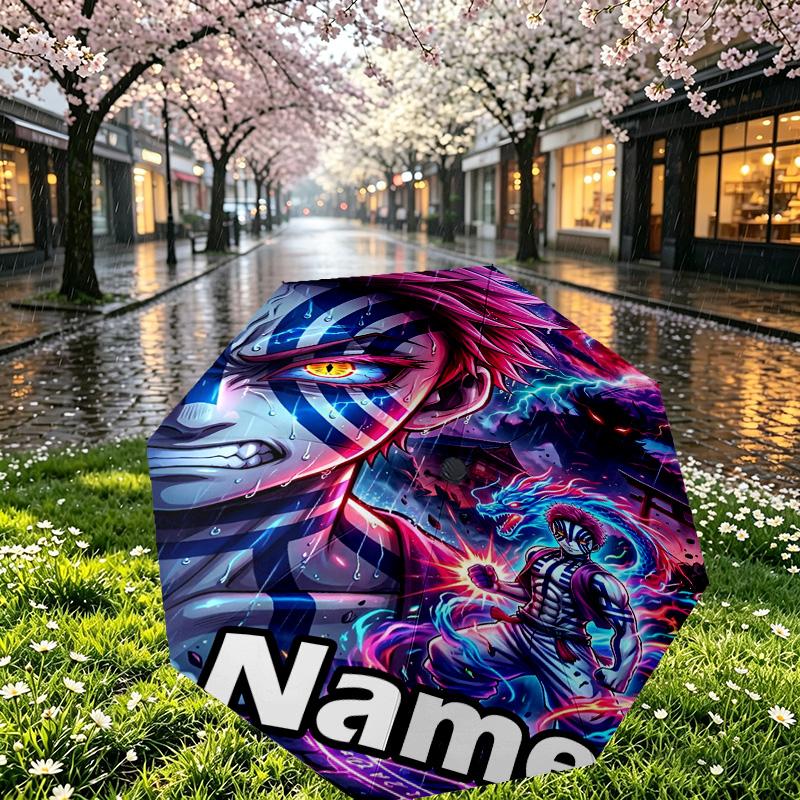 Custom Name Personalized Demon Slayer Print Umbrella, Auto Open Close, 8‑Rib Sturdy Frame, Commute Camping Hiking Use, Birthday Gift