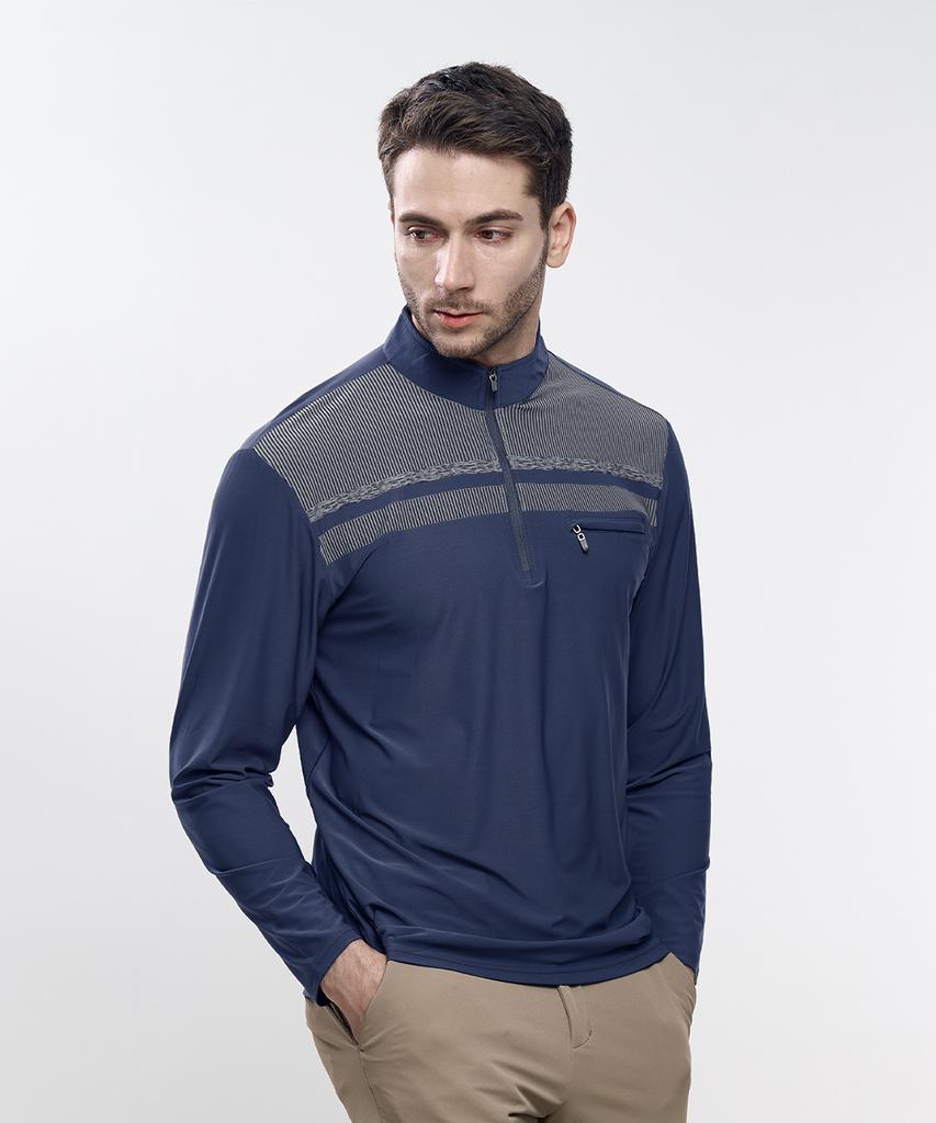 EXTRASPORTY Good Tension Men'S Chest Zipper Pocket Long Sleeve Zip-Up T-Shirt 4 Colors