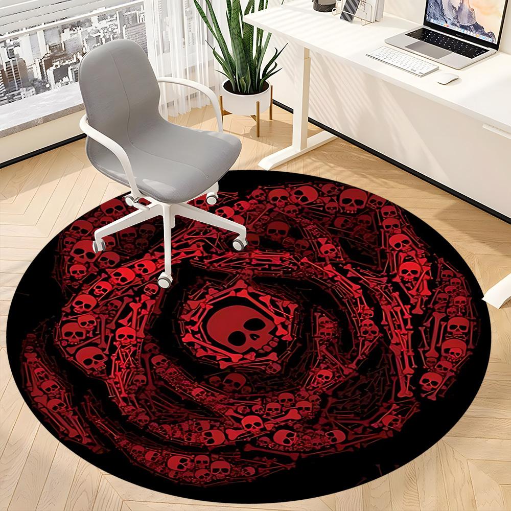 1pc Skull Pattern Carpet, Round Non Slip Durable Large Size Office Carpet, Suitable for Office