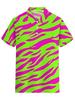 Men's Short-Sleeve Polo Shirt with Zebra Stripe Lapel Collar - Full-Zebra Print Button-Up Button Collar Shirt, Machine Washable Summer Beachwear