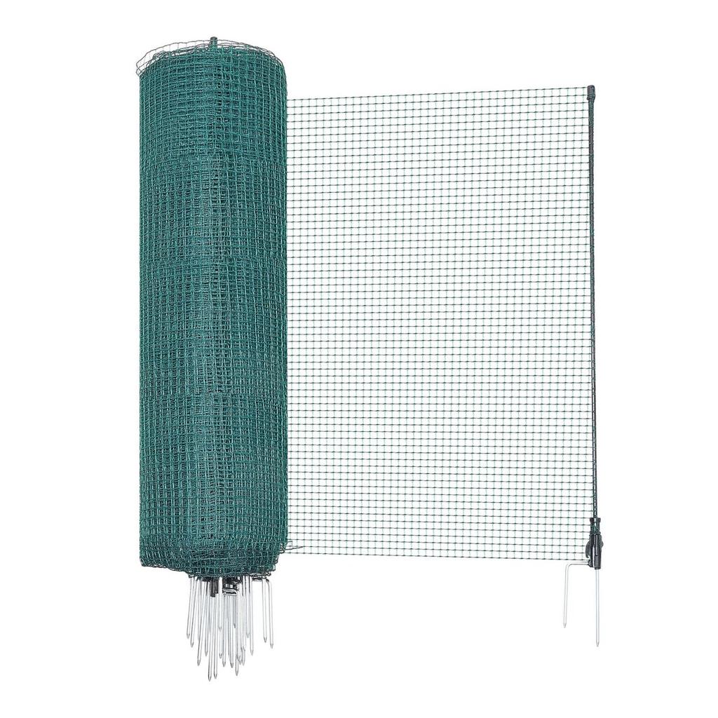Temporary Fence with Posts, 0.9 x 50m Plastic Mesh Fencing, Garden Safety Fences Netting with Double-Spike Stakes & Guy Ropes, Temporary Fence for