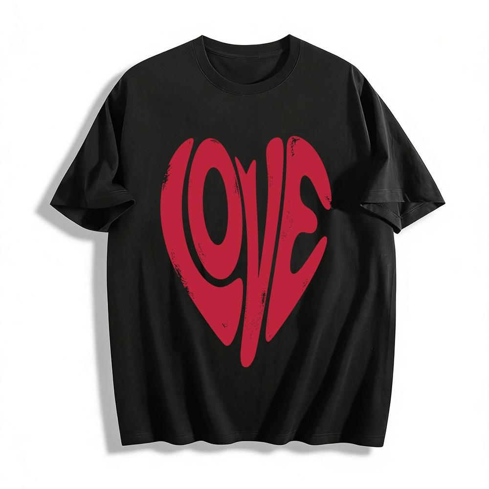 

Love Heart Print Casual Versatile Unisex Short Sleeve T-Shirt Pure cotton T-shirt XXS