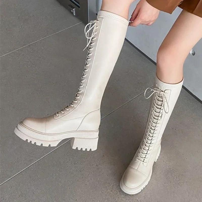 

Winter 2025 Long Boots for Women Platform Knee High Shaft Shoes Woman Autumn Spring Pu Fashion Large Size Warm New In Boot Hot 35