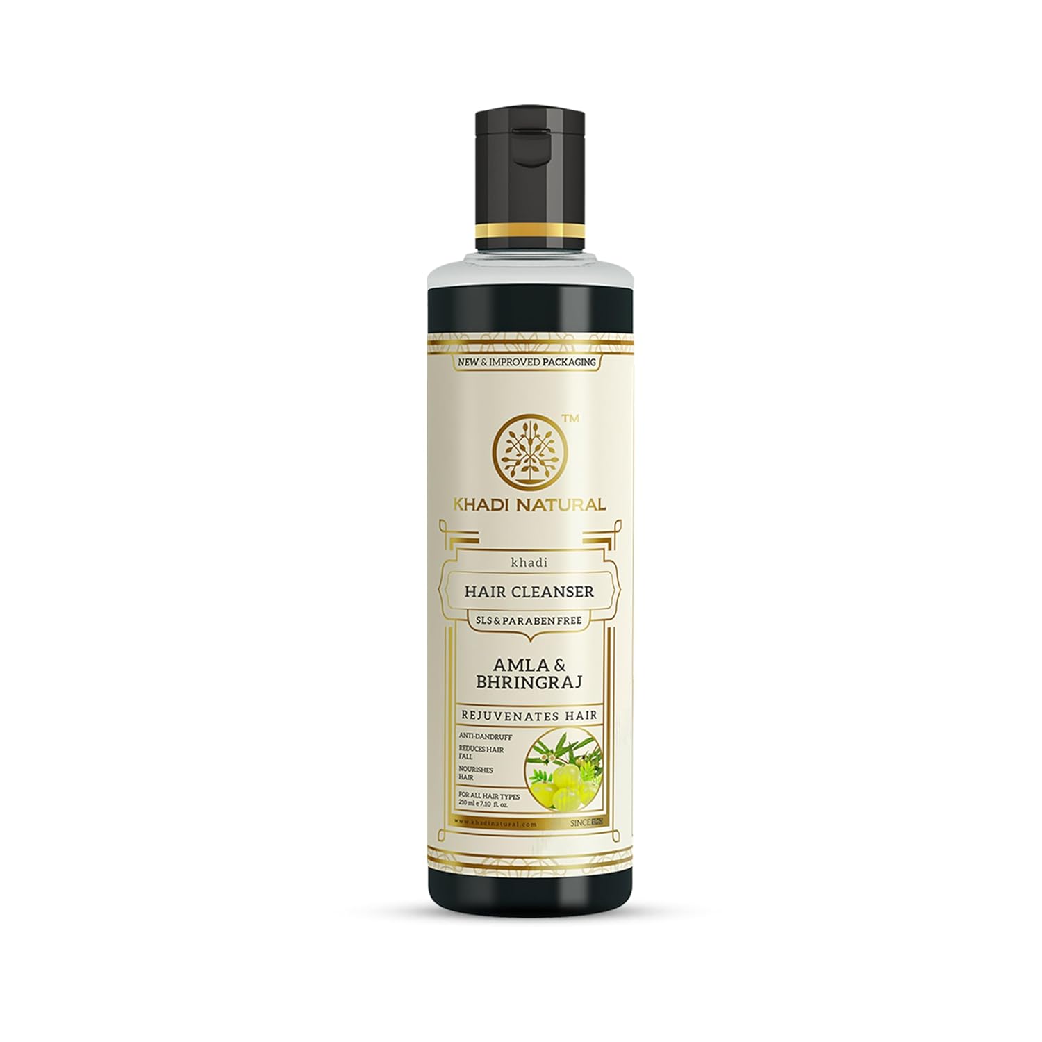 Khadi Natural Amla & Bhringraj Hair Cleanser Shampoo 210ml Pack For All Hair Types, Dandruff Control, Hair Fall Reduction