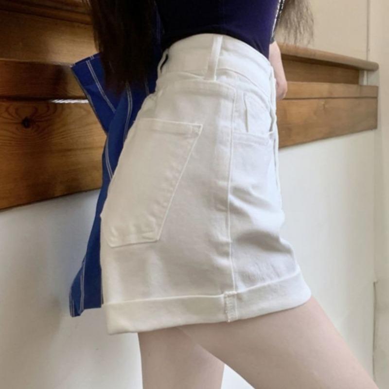 Women's White Revers Denim Shorts 2025 New Trend High Waisted Versatile Ladies Trousers Korean Style Summer Wide Leg Short Pants