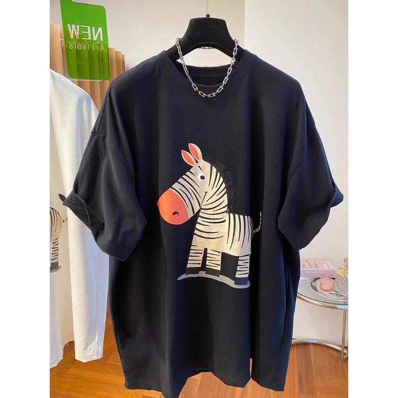 Women's Unisex Oversized Short Sleeve T-Shirt Cartoon Zebra Print Casual White Top