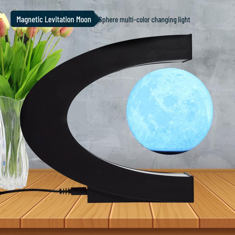 C-shaped 3-inch Magnetic Levitation Moon Lamp - Creative Floating Ornament for Office & Home, Personalizable with Logo