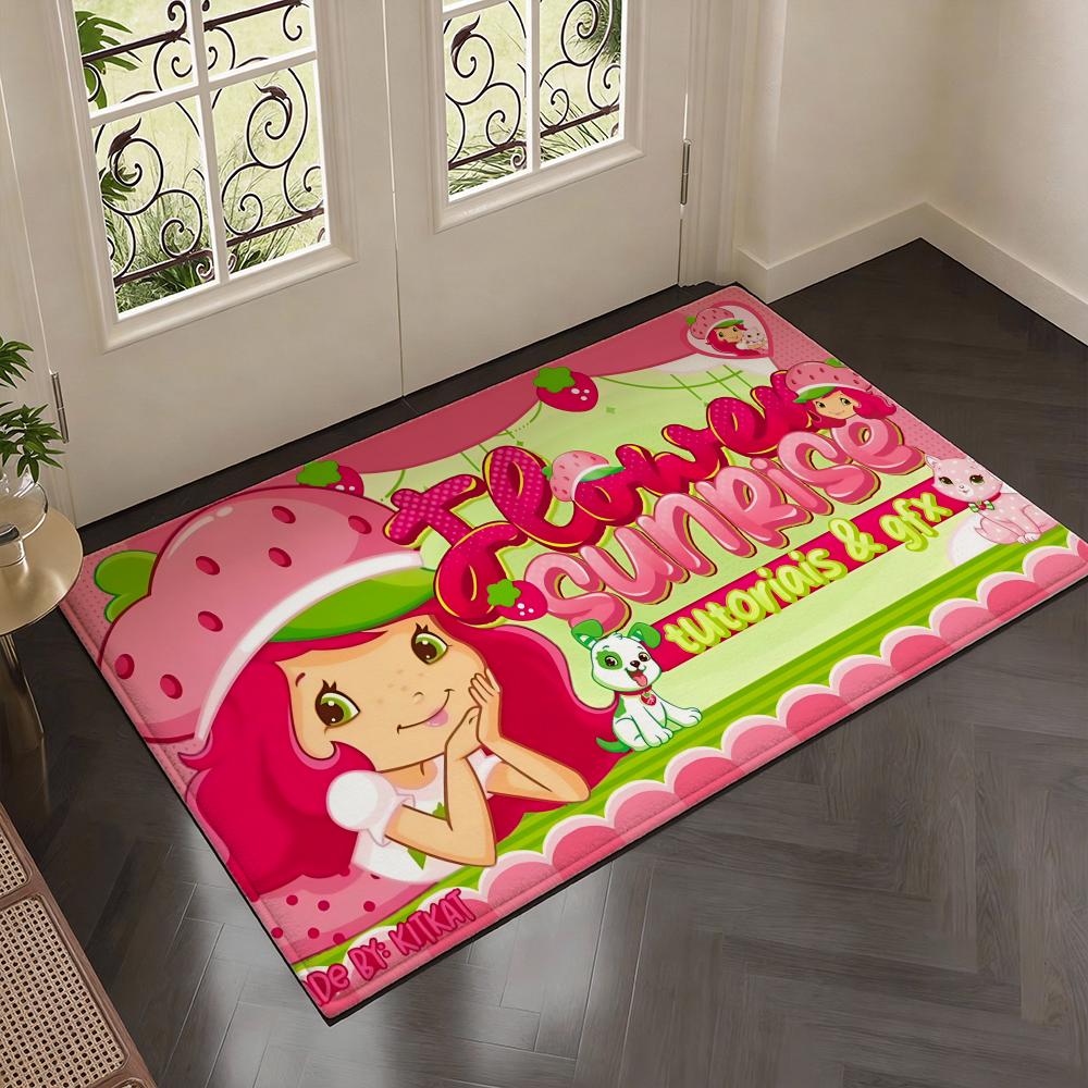 Classic Cartoon S-Strawberry Shortcakes Floor Mat Soft Thickened Flannel Door Mat Non-Slip Living Room Rug Home Decor
