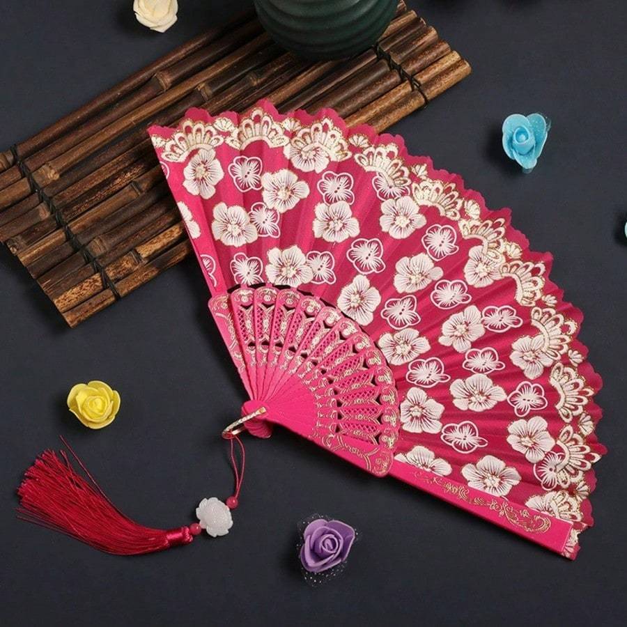 1pc Vintage Sakura Folding Fan, Portable & Handy Dance Fan, Foldable Fan