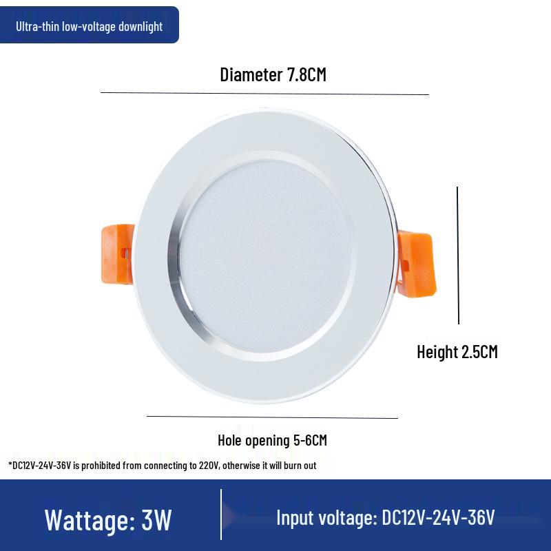 Low Voltage 12V-36V Ultra-Thin LED Downlight for RVs and Boats, 24V Driver-Free, Embedded Design.