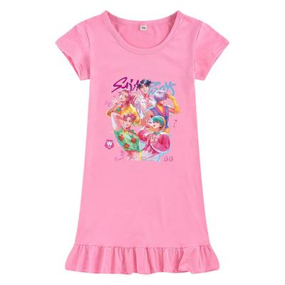 M1207 Kids Girls Sajaboys Kpop Rumi Zoey Mira Print Short Sleeves Ruffle Dress
