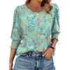 Women's Clothing, Spring, Loose, Casual, Printed, Seven Quarter Sleeves, Round Neck, T-shirt, Top