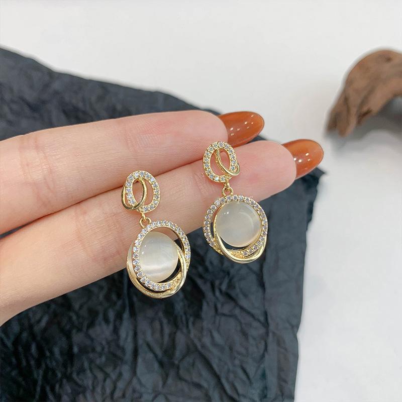 Geometric  Opal  Stud Earrings For Woman Jewelry Party Accessories