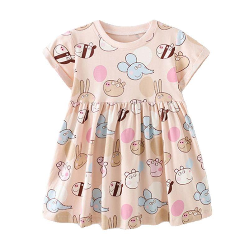 Fashion Foreign Trade Children's Wear Summer Pure Cotton Girl Dress Short Sleeve Baby Pig Print Western Style Knitted Skirt Fashion