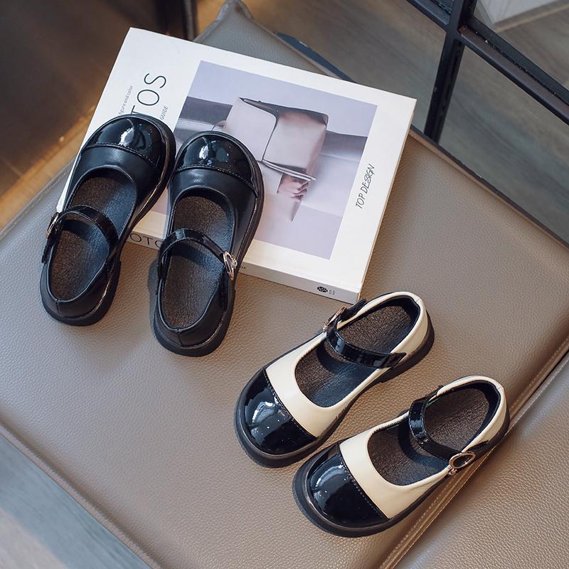 Girls Flat Shoes Round Toes Sweet Kids Leather Shoes Non-slip Soft Sole 2025 New Children Princess Shoes Ins Trendy Comfort PU