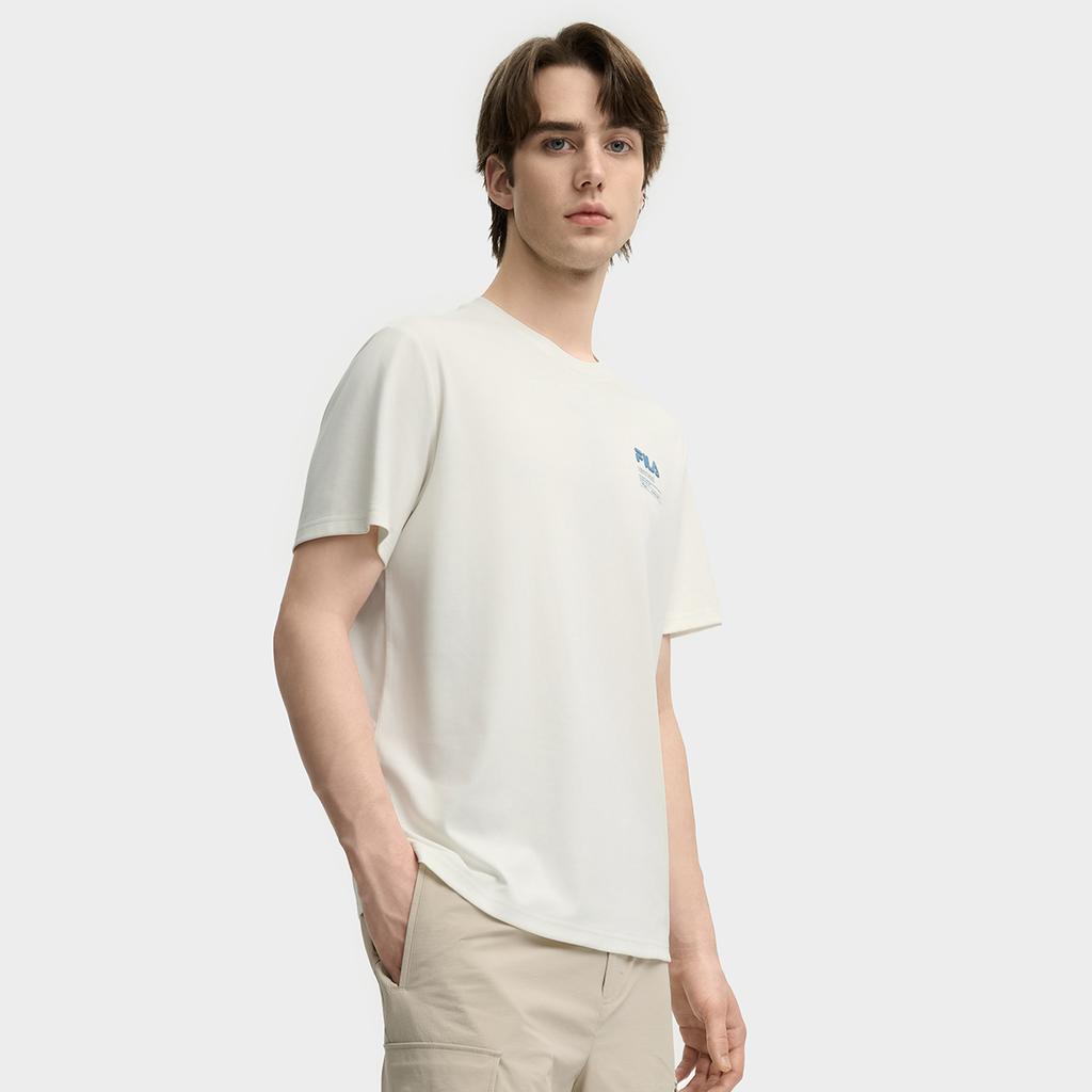 Fila Heritage Fashion Casual Classic Soft Lightweight Breathable Short Sleeve T-Shirt Men Tops Cloud-Mushroom-White F11M538121FWT