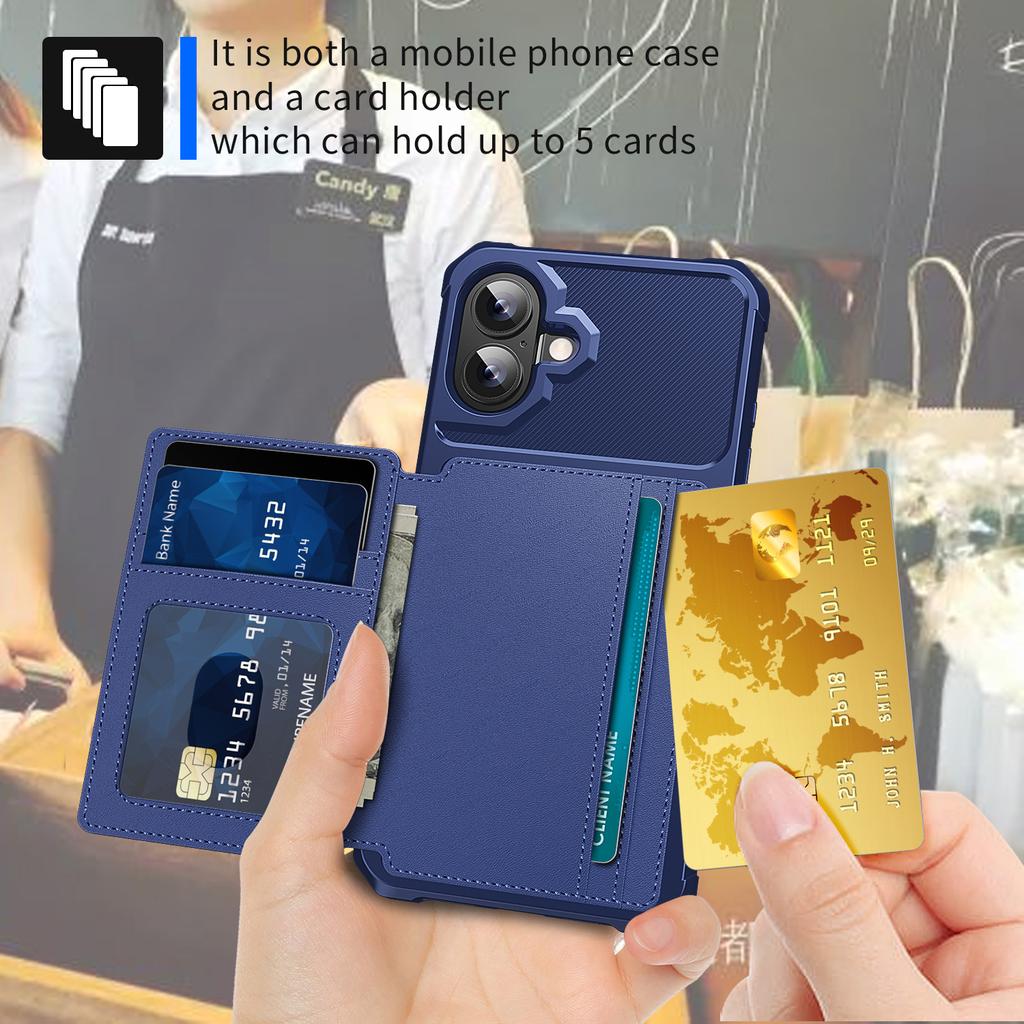 ZM03 For iPhone 16 Plus Case with Card Holder PU Leather+TPU Phone Back Cover