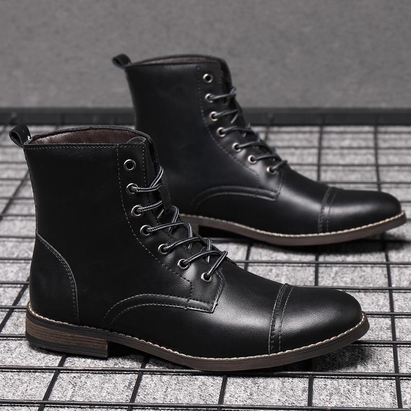 Fashion Designer Men Ankle Boots Men Classic Winter Plush Snow Boots Motorcycle Cowboy Boots Genuine Leather High Top Male Shoes