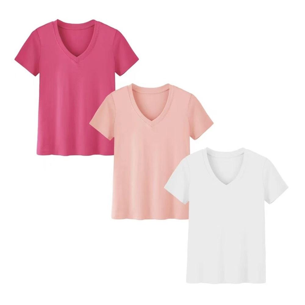 

Three-piece T-shirt Combination Summer Solid Color Women s Short-sleeved Loose Slit T-shirt S