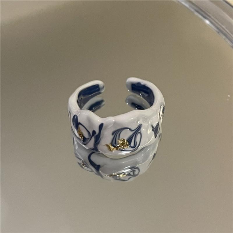 Fashionable Dripping Oil Open Ring with Unique Color Inlay for Women Adjustable Size Opening Ring Ceramic Jewelry Gift