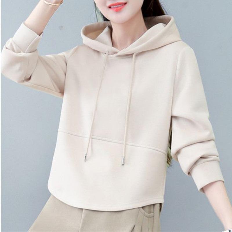 Autumn Winter Loose Casual Solid Color Hooded Sweatshirt Women Simple All-match Hoodies Pullovers Top