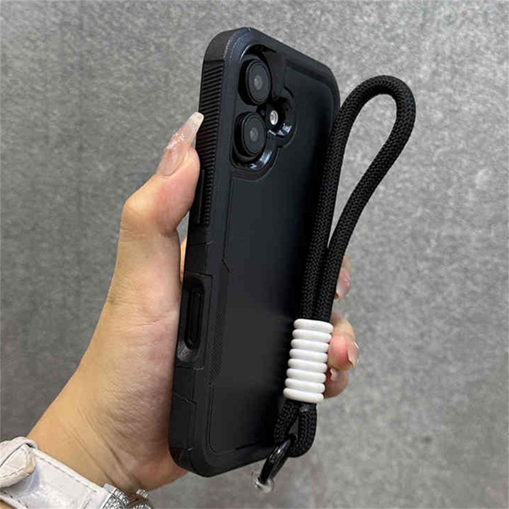 Luxury Solid Color Lanyard Soft Phone Case For iPhone 16 15 14 13 12 11 XS Pro Max Plus XR Camera Protection Shockproof Cover