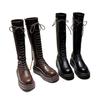 Women's Slimming Knee-High Black Lace-up Riding Boots with Thick Sole 2025