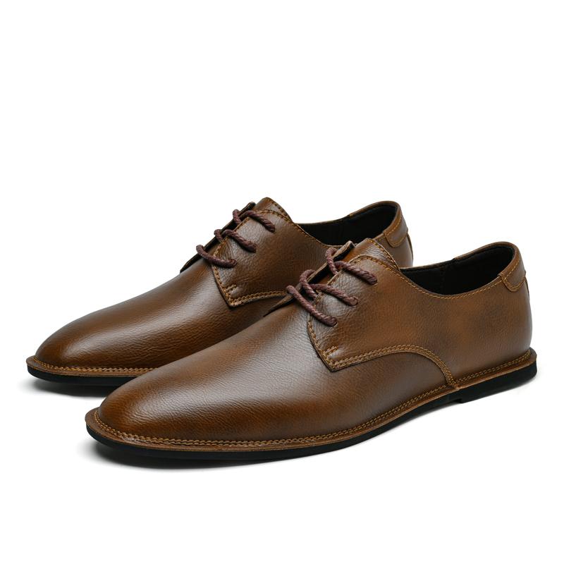 Fashion Fashion Flats Business Oxfords for Men Classic Office Dress Footwear Lace-Up Men's Walking Shoes Genuine Leather Casual Shoe