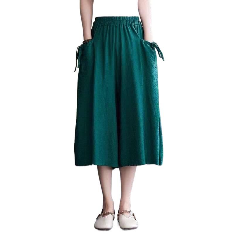 Women's Nylon Wide-Leg Elastic Waist Pants - Summer 2026 Collection, Loose Fit, Plus Size, Solid Color, Flare Skirt Style, Casual Cropped Length.