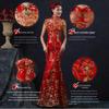 Robe de Toast de Mariée 2022: Robe de Mariée Cheongsam Rouge Rétro Coupe Ajustée Sirène