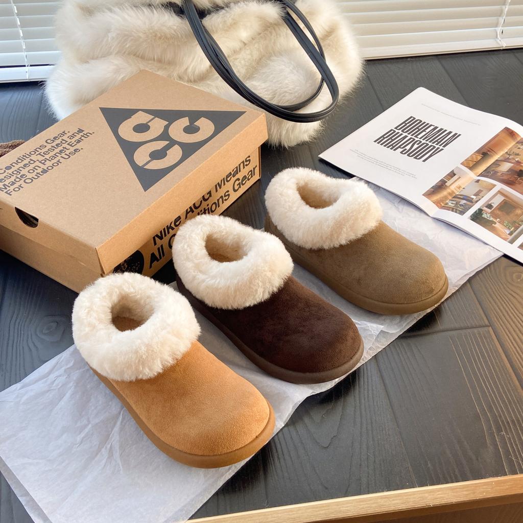 Mao Mao Mouth Snow Boots Women's 2025 Winter New Korean Version Platform Short Tube One Pedal Lazy Foreign Trade Large Size Cotton Shoes