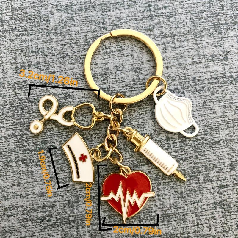 Doctor-Nurse Keychain Gift: Cap, Syringe, Stethoscope, Heart