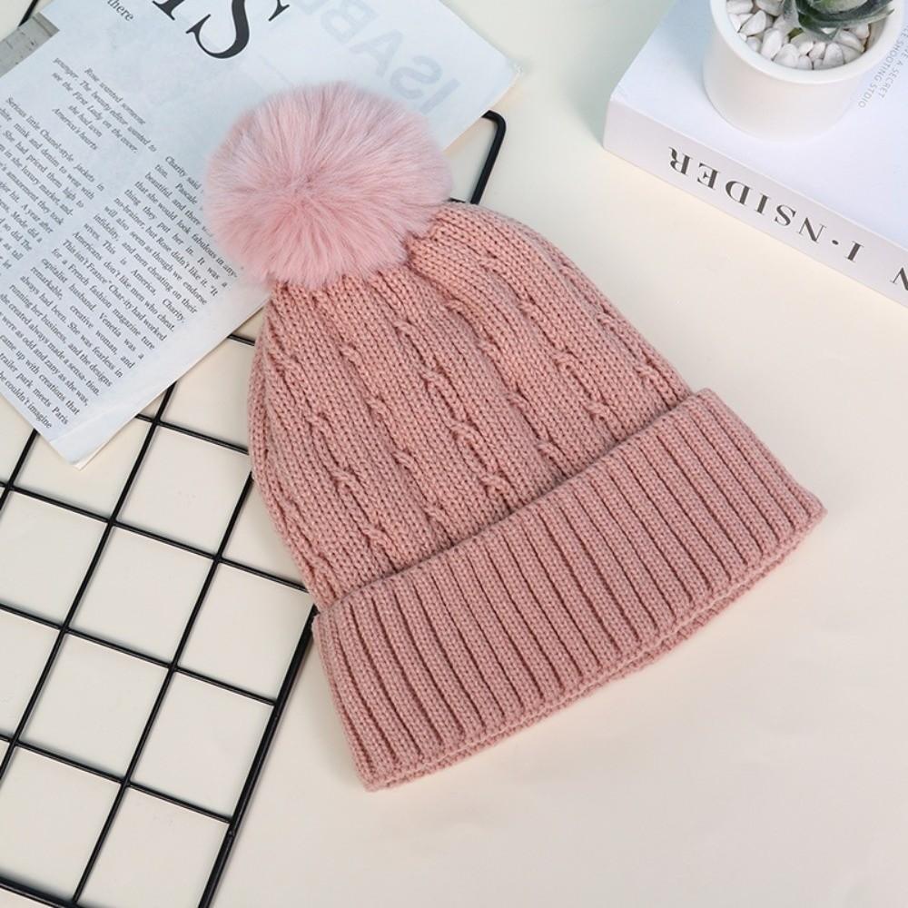 Winter Warm Pullover Cap with Fluffy Ball Beanies Cap Fashion Knitted Hat for Male Female