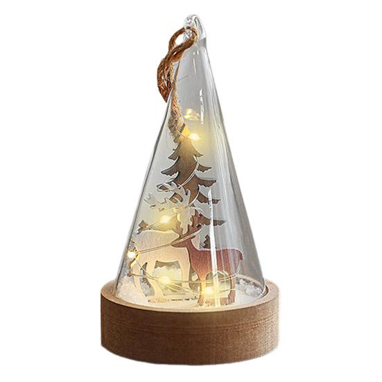Christmas Dome Glass Ornament LED Light Up Reindeer Christmas Tree Little Church in Cloche Tabletop Decoration for Indoor Room Desktop Decor