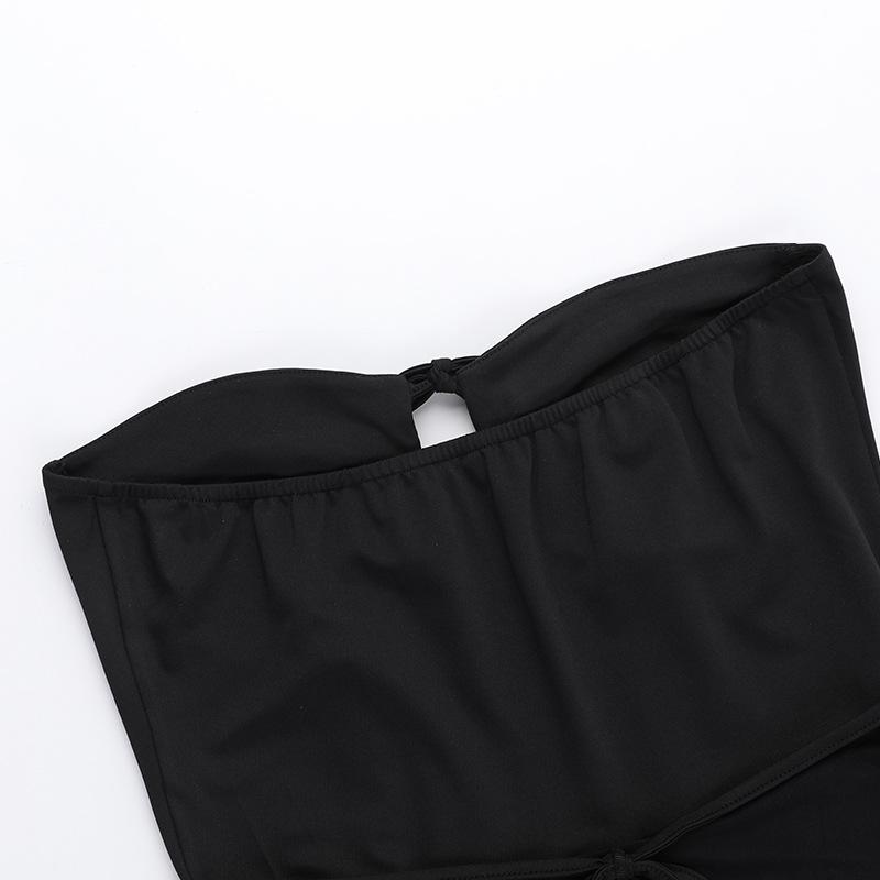 Women's Summer Sleeveless Shoulderless Strap Tube Solid Color A-line Tulle Picture Mini Dress