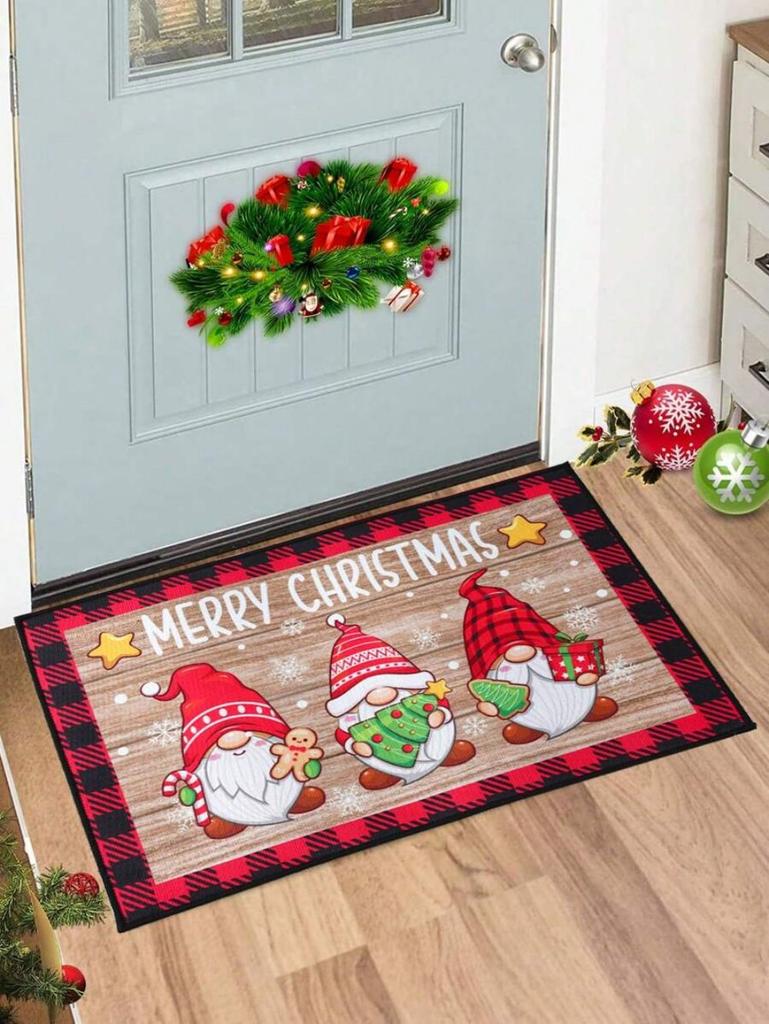 VIKAMA Christmas Crystal Velvet Floor Mat Washable Entry Welcome Door Mat Kitchen Living Room Carpet Home Christmas Decoration