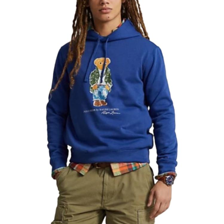 Polo Ralph Lauren Polo Bear Letter Print Hooded Long Sleeve Sweatshirt Men Sweatshirt Blue 710853309-033