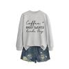 Womens Oversized Round Neck Long Sleeve Cotton Blend Casual Sweatshirt With Print - Loose Fit Comfort Top