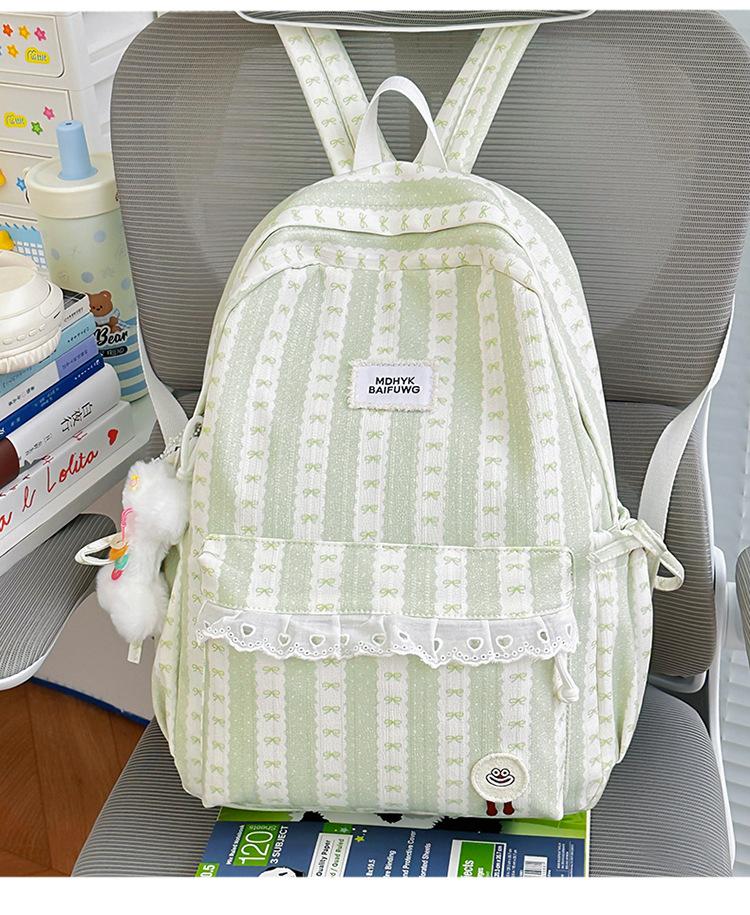 Schoolbag Summer Fresh Peach Light Pink Striped Bow Schoolbag Milk Huhu Sweet Girl Heart Girlfriend Travel Backpack