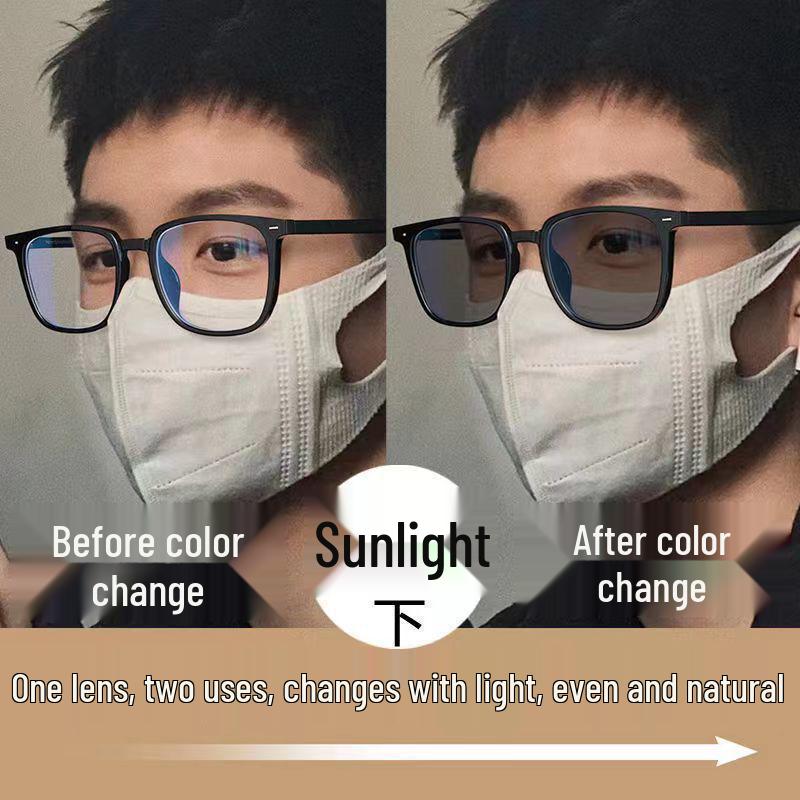 Retro Square Frame Color-Changing Glasses - Anti-Blue Light, Myopia-Friendly for Men and Women