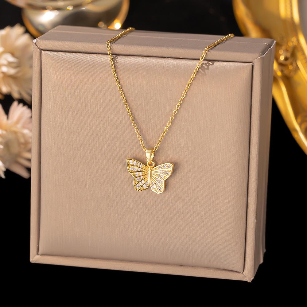 Chic Non-Fading Titanium Steel Necklace for Women with Unique Design and Sparkling Copper Pendant