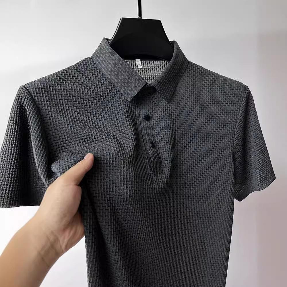 Mesh Ice Silk Short-sleeved T-shirt Men Shirt Collar Summer Solid Colour New Men's Polo Short-sleeved Tops