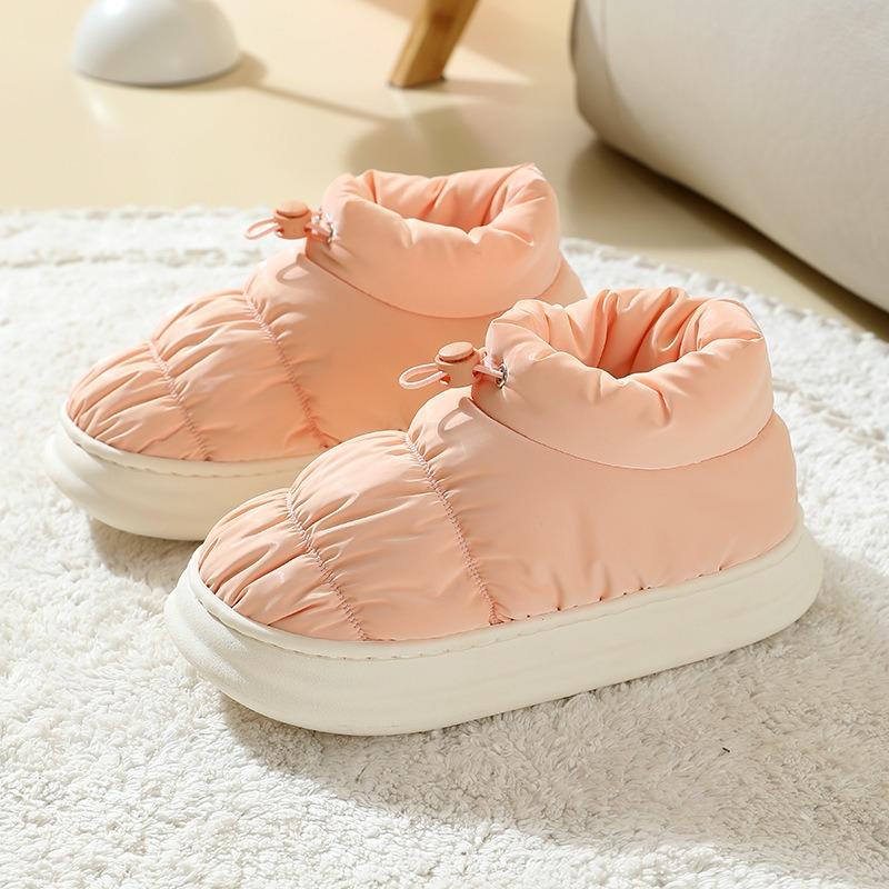 Cotton slippers women's down cloth household home indoor thick bottom non-slip couple men's waterproof cotton shoes to keep warm at home