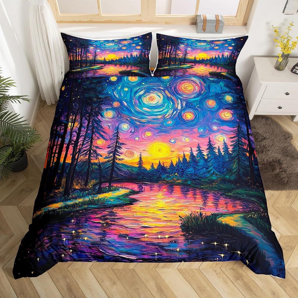 Beautiful Landscape Van Gogh Van 3D Printed Bedding Set Cozy Soft Duvet Cover King Queen Twin Size Birthday Gift Bedroom Decor