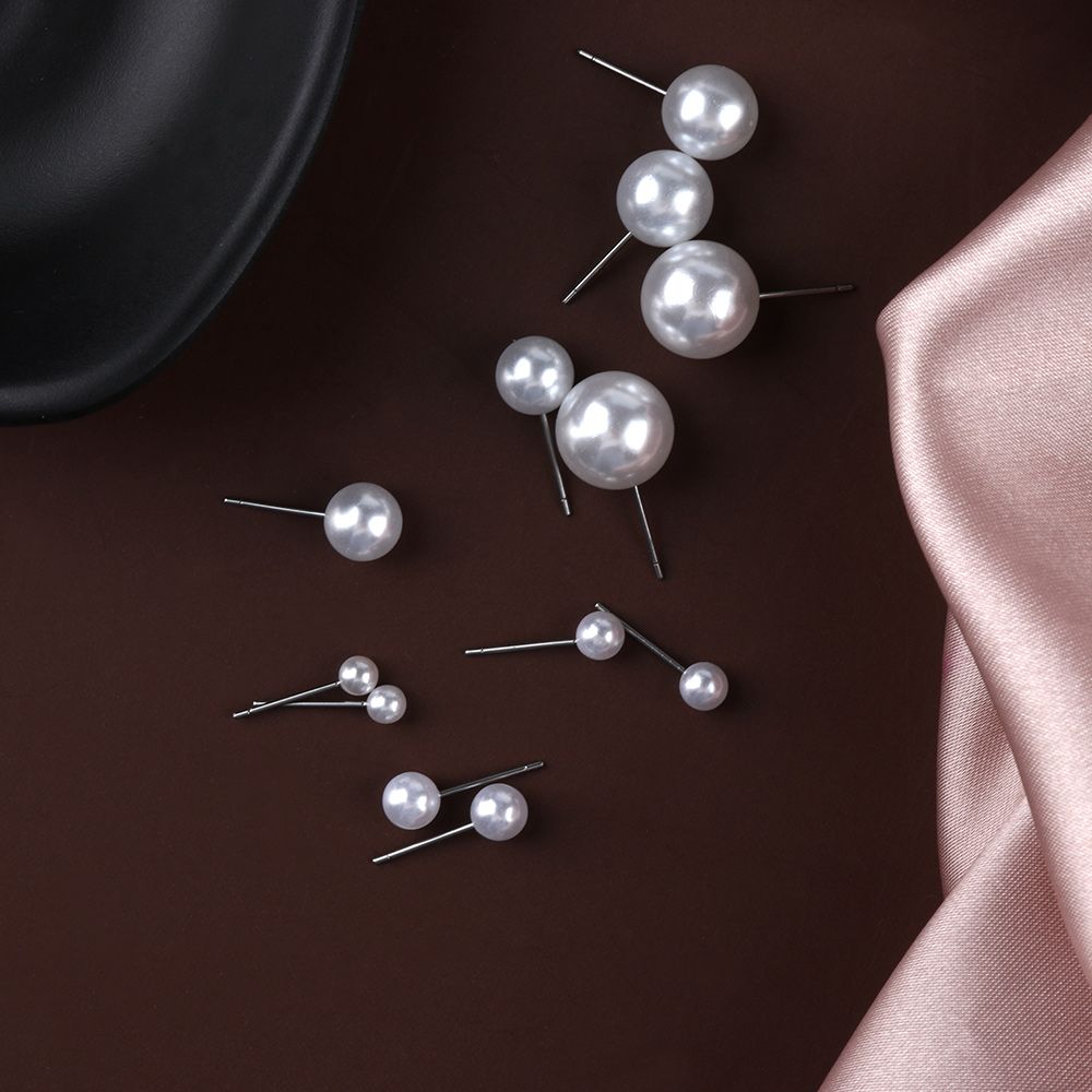New Round Shape Pearl Earrings 4mm 5mm 6mm 8mm 10mm 12mm Elegant Round Ball Earrings Jewelry Accessories Ear Stud Women