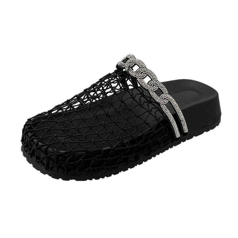 Vară nou pescar fund plat cap rotund baotou jumătate papuci Nisa europeană și americană plasă de pescuit țesută gol papuci răcoroși